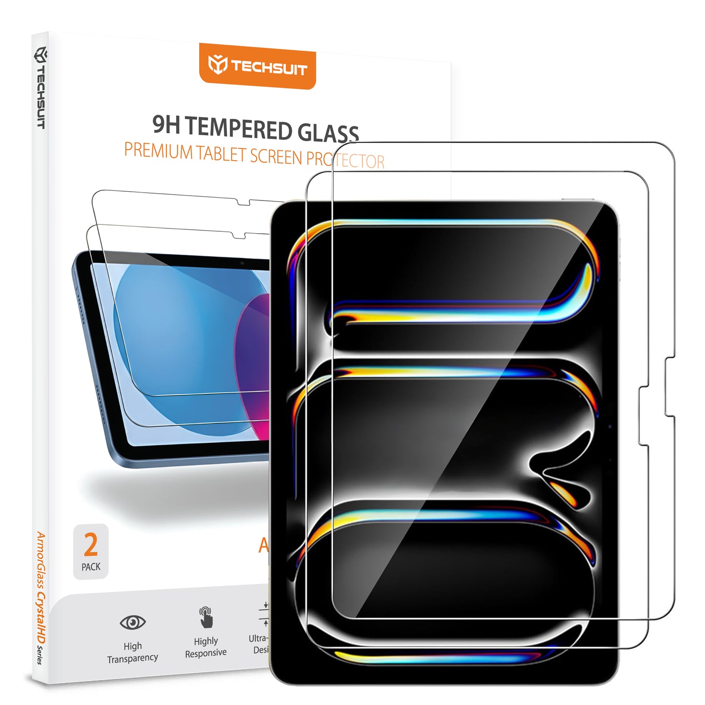 Techsuit ArmorGlass CrystalHD skjermbeskyttelse for Apple iPad Air 13 (2026) / Pro 13 (2025), Herdet glass, Full lim, Sett med 2 stk