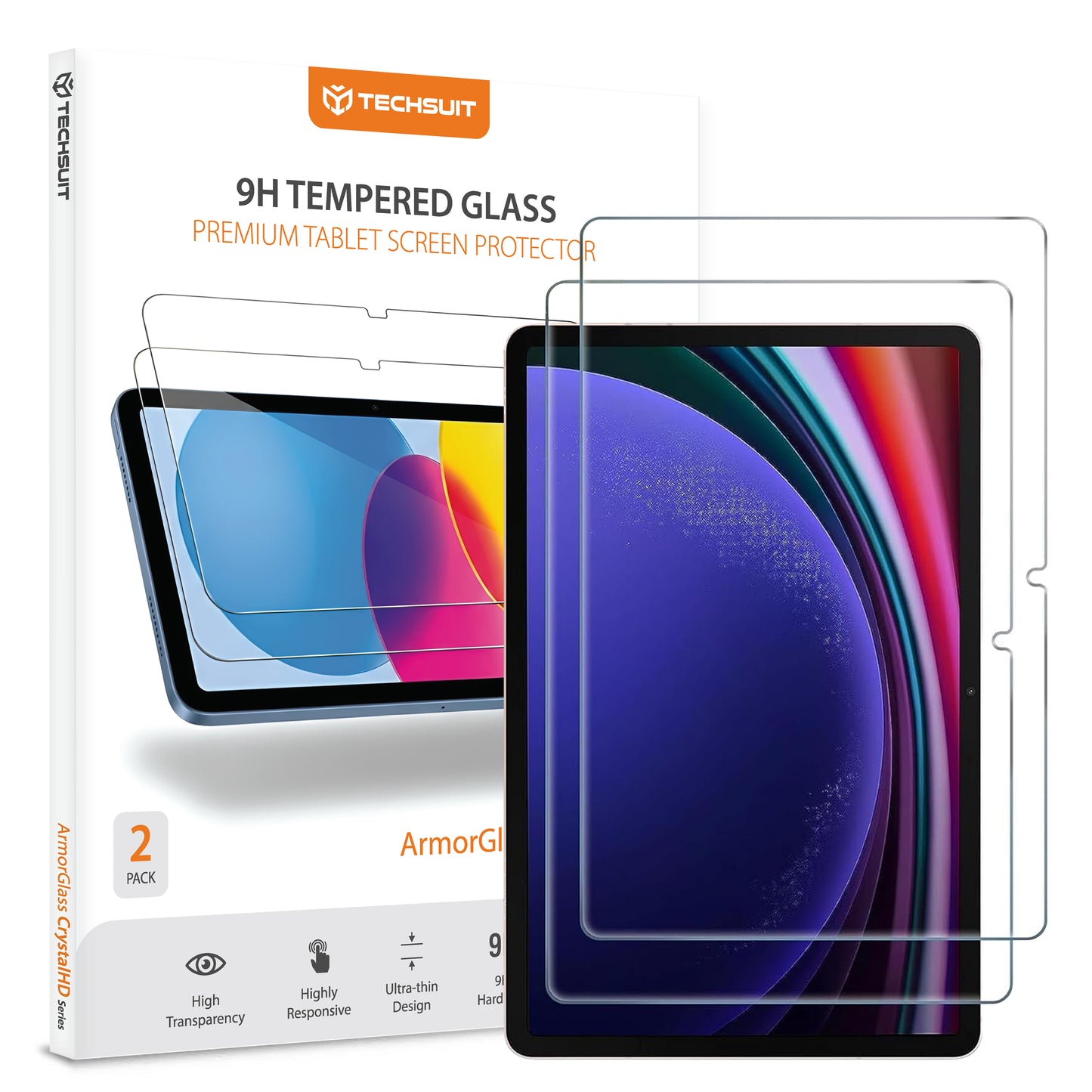 Skjermbeskyttelsesfolie Techsuit ArmorGlass CrystalHD for Samsung Galaxy Tab S10 Lite / Tab S10 FE, Herdet glass, Full lim, Sett med 2 stykker