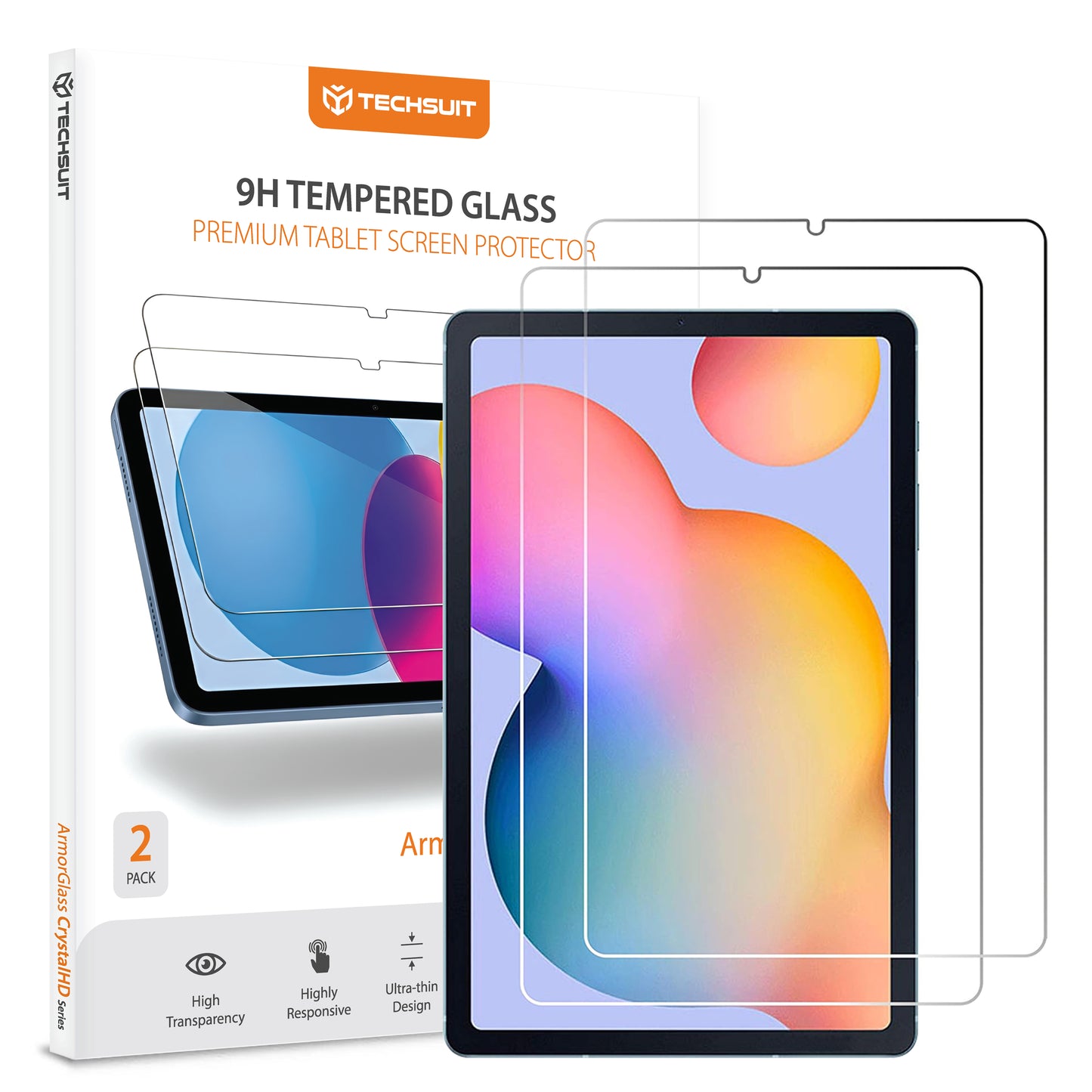 Skjermbeskyttelsesfolie Techsuit ArmorGlass CrystalHD for Samsung Galaxy Tab S6 Lite (2024), Herdet glass, Full lim, Sett med 2 stykker