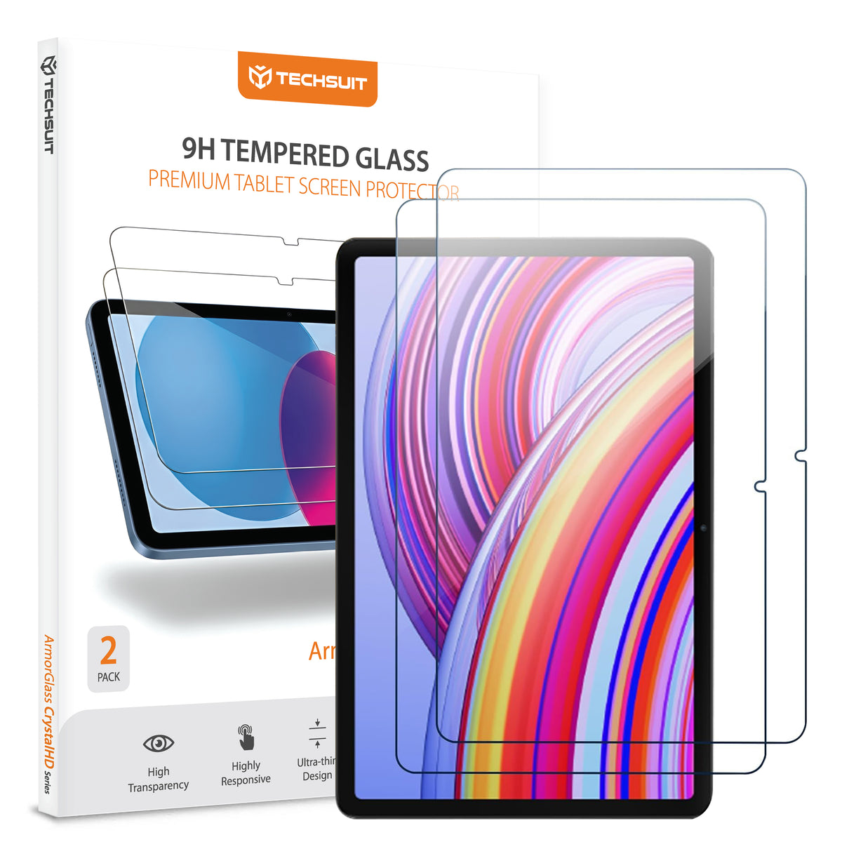 Skjermbeskyttelsesfolie Techsuit ArmorGlass CrystalHD for Xiaomi Redmi Pad Pro / Pad Pro 5G / Poco Pad, Herdet glass, Full lim, Sett med 2 stykker
