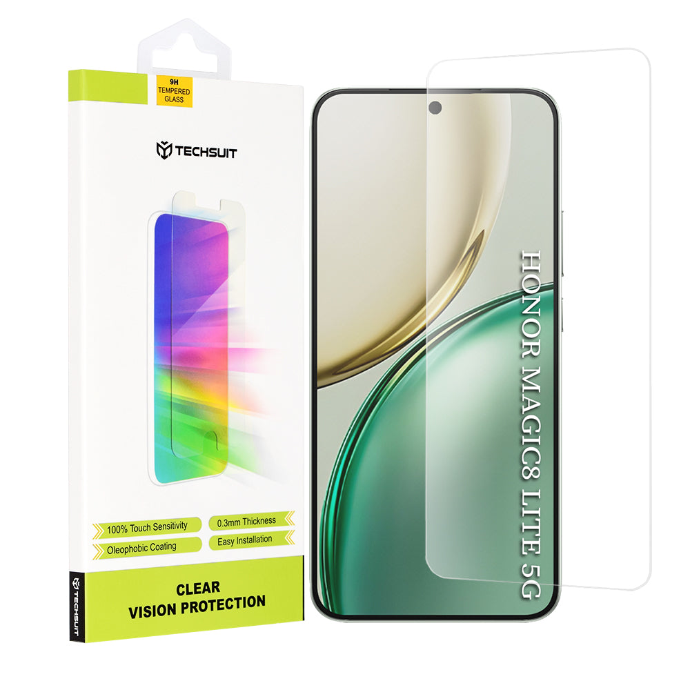 Beskyttelsesfolie Techsuit Clear Vision for Honor Magic8 Lite, Herdet Glass, Full Lim