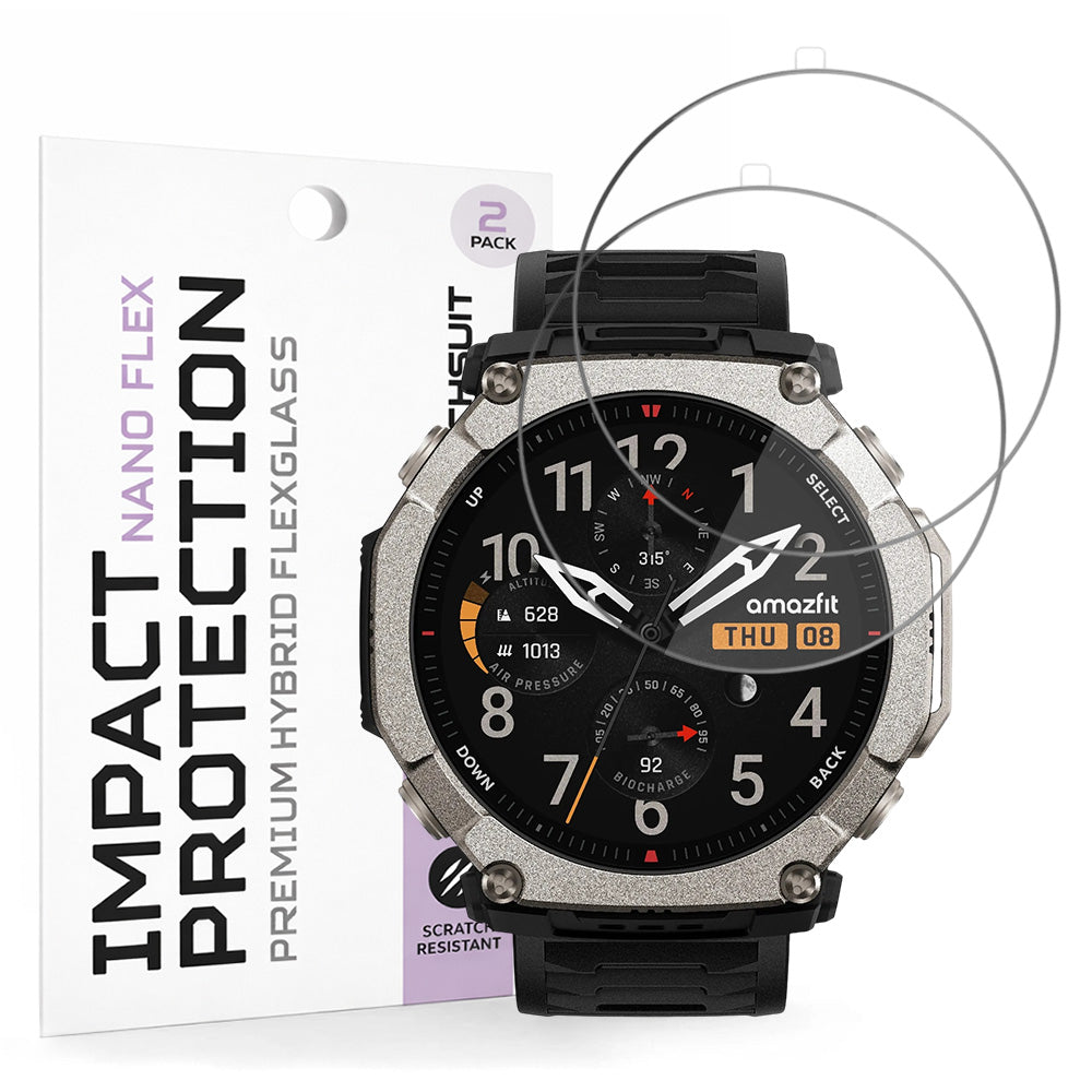 Skjermbeskyttelsesfolie Techsuit Nano Flex for Amazfit T-Rex Ultra 2, Plast, Sett med 2 stykker, Svart