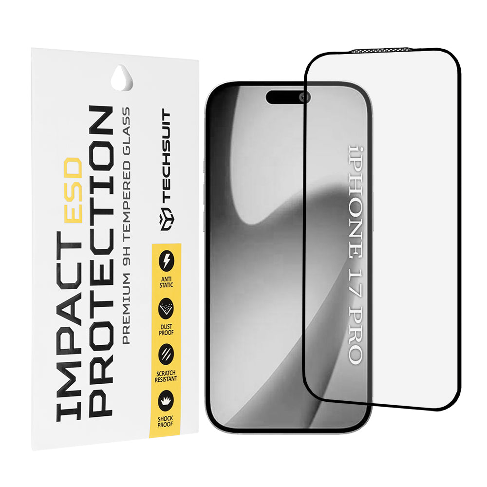 Beskyttelsesfolie Techsuit skjermbeskytter for Apple iPhone 17 Pro, Herdet glass, Full lim, Svart
