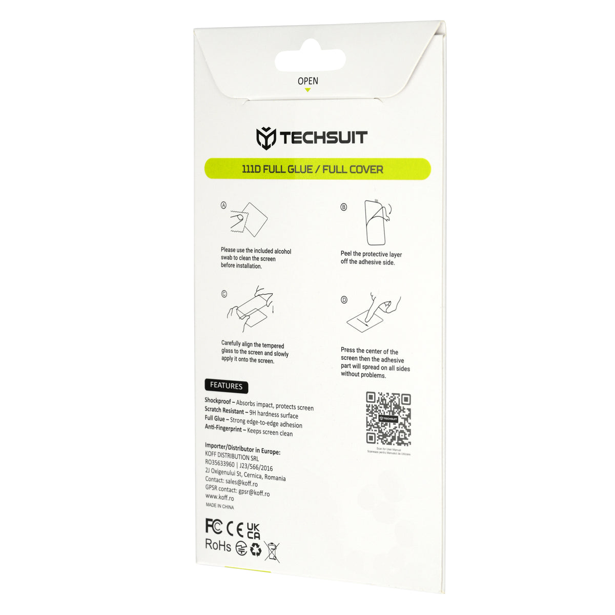 Techsuit skjermbeskyttelse for Apple iPhone Duo, Herdet glass, Full lim, 111D, Svart