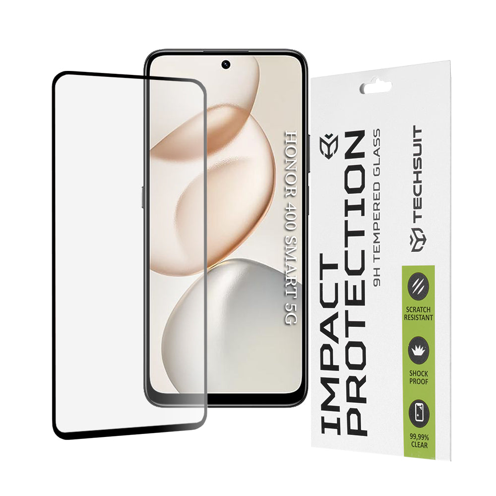 Skjermbeskytter Techsuit for Honor 400 Smart 4G / X7d 4G / 400 Smart 5G / X7c / 200 Smart, Herdet Glass, Full Glue, 111D, Svart