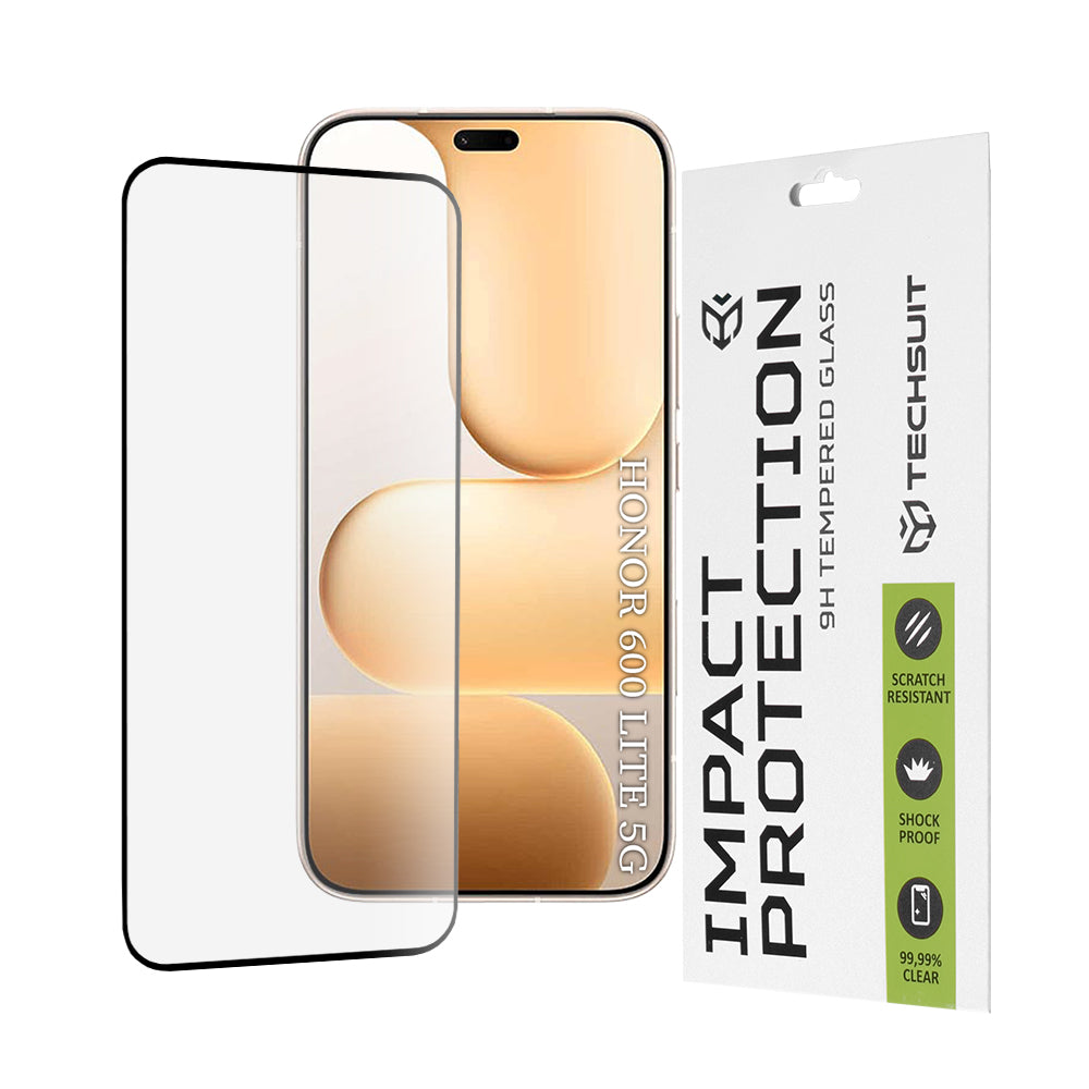Skjermbeskytter Techsuit for Honor 600 Lite, Herdet glass, Full lim, 111D, Svart