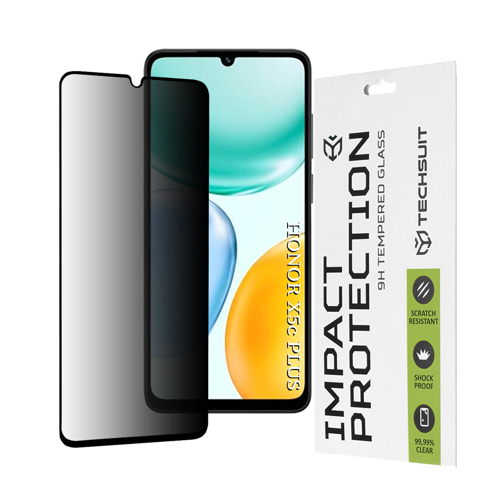 Beskyttelsesfilm Privacy Techsuit for Honor X5c Plus, Herdet Glass, Full Lim, 111D