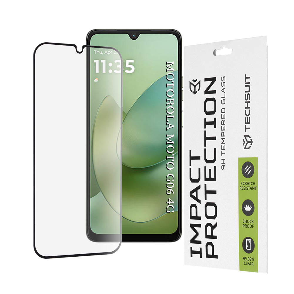 Skjermbeskyttelsesfolie Techsuit for Motorola Moto G06 Power / G06, Herdet Glass, Full Glue, 111D, Svart