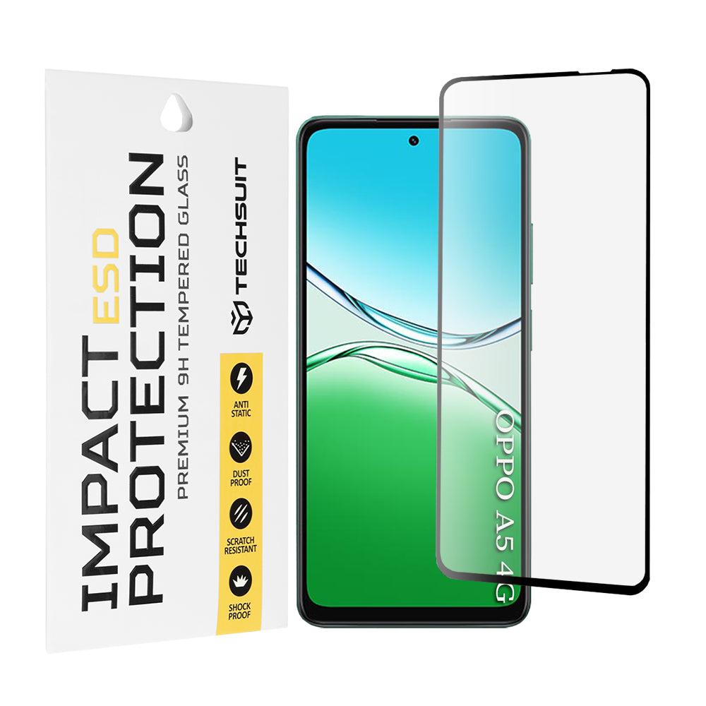 Techsuit skjermbeskyttelsesfilm for Oppo A5 4G / A5 5G, Herdet glass, Full lim, Svart