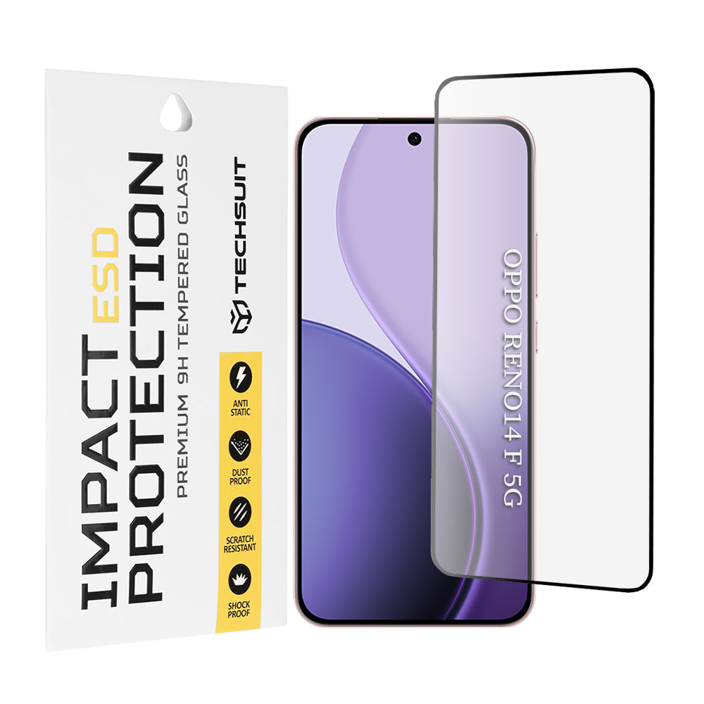 Techsuit skjermbeskyttelsesfilm for Oppo Reno14 FS 5G / Reno14 F, Herdet glass, Full lim, Svart
