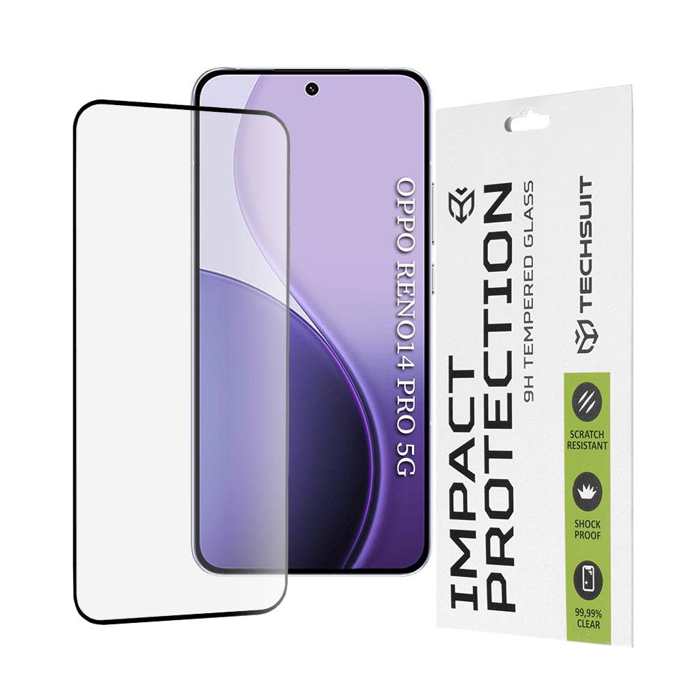 Techsuit skjermbeskyttelse for Oppo Reno14 Pro, Herdet glass, Full lim, 111D, Svart