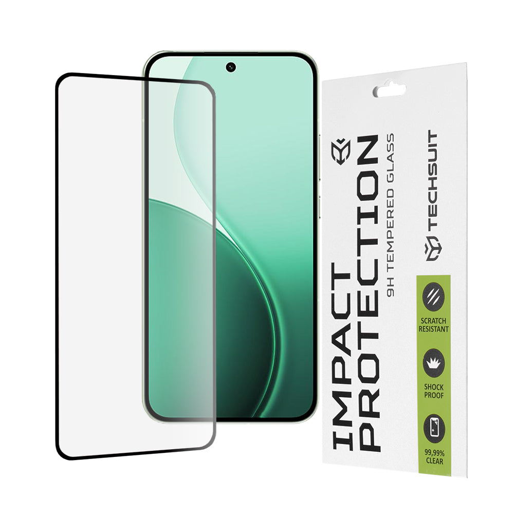 Techsuit skjermbeskyttelsesfilm for Oppo Reno14, Herdet glass, Full lim, 111D, Svart