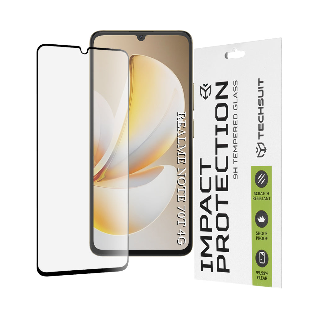 Skjermbeskyttelsesfolie Techsuit for Realme Note 70T, Herdet Glass, Full Glue, 111D, Svart