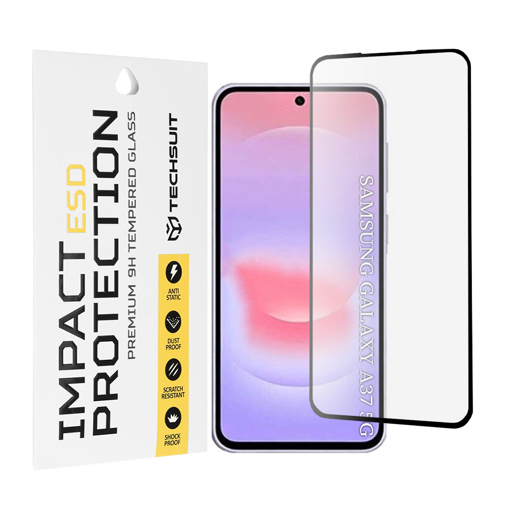 Skjermbeskytter Techsuit for Samsung Galaxy A37 5G, Herdet Glass, Full Lim, Svart