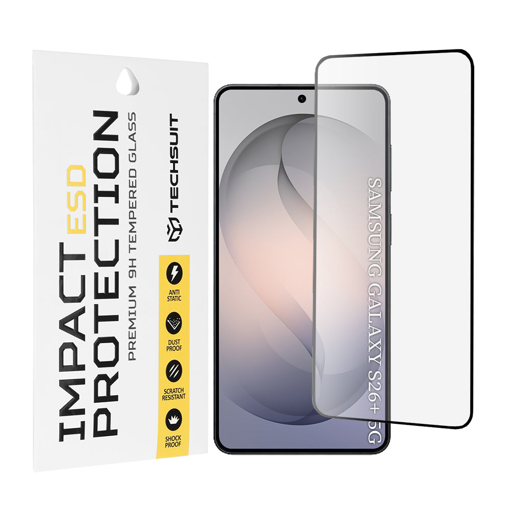Skjermbeskytter Techsuit for Samsung Galaxy S26 Plus S947, Herdet Glass, Full Lim, Svart