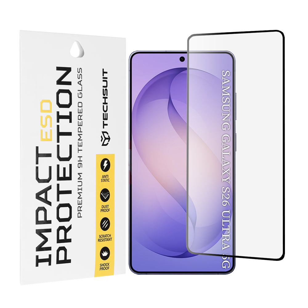 Beskyttelsesfilm Techsuit skjermbeskytter for Samsung Galaxy S26 Ultra S948, Herdet glass, Full lim, Svart
