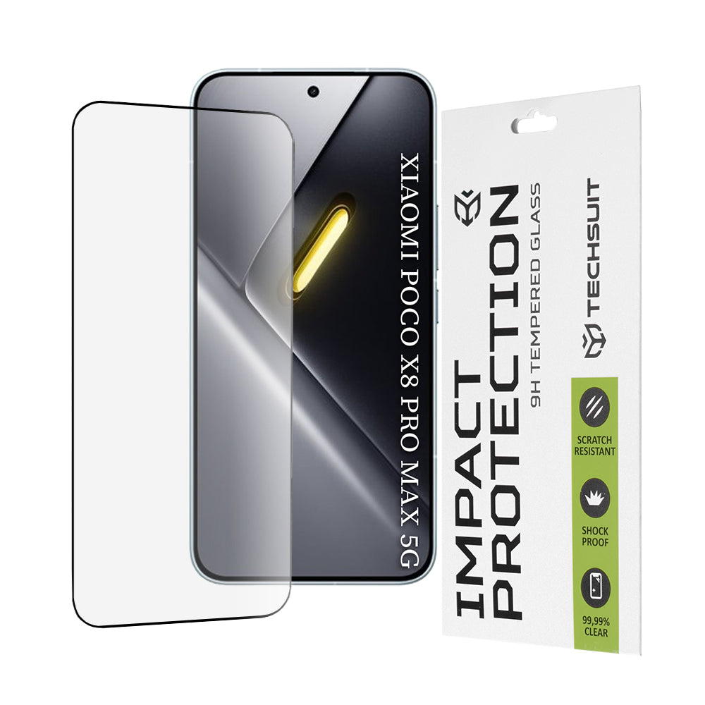 Skjermbeskytter Techsuit for Xiaomi Poco X8 Pro Max, Herdet Glass, Full Glue, 111D, Svart