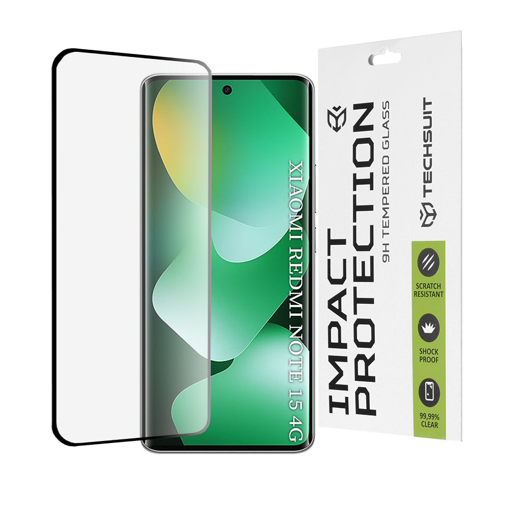 Skjermbeskytter Techsuit for Xiaomi Redmi Note 15 4G, Herdet glass, Full lim, 111D, Svart
