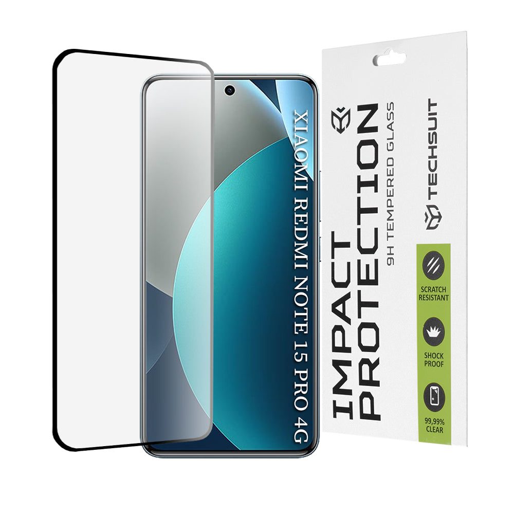 Skjermbeskytter Techsuit for Xiaomi Redmi Note 15 Pro 4G, Herdet glass, Full Glue, 111D, Svart