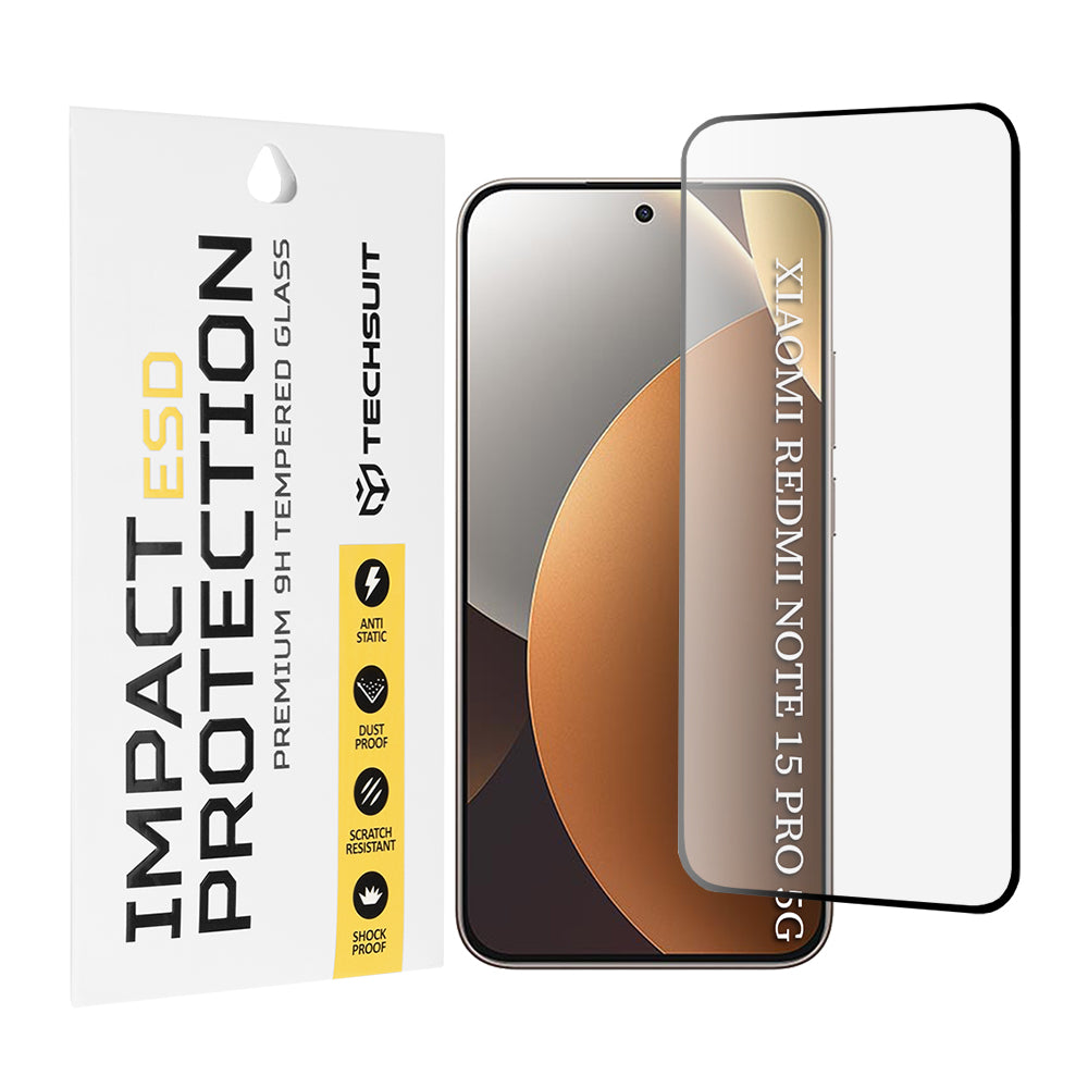 Skjermbeskytter Techsuit for Xiaomi Redmi Note 15 Pro 5G, Herdet Glass, Full Lim, Svart