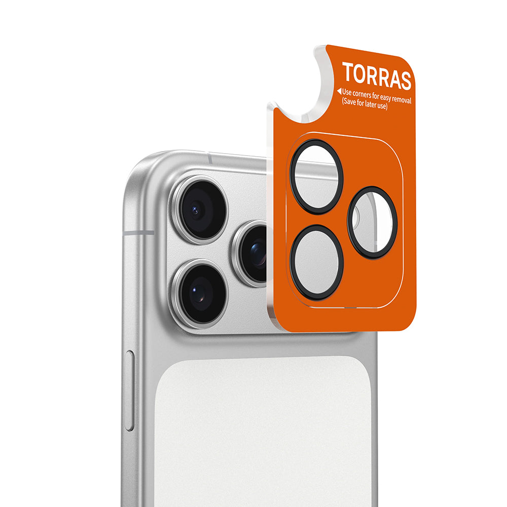 Torras Lensguard bakkamera beskyttelsesfilm for Apple iPhone 17 Pro Max / 17 Pro, herdet glass, sølv
