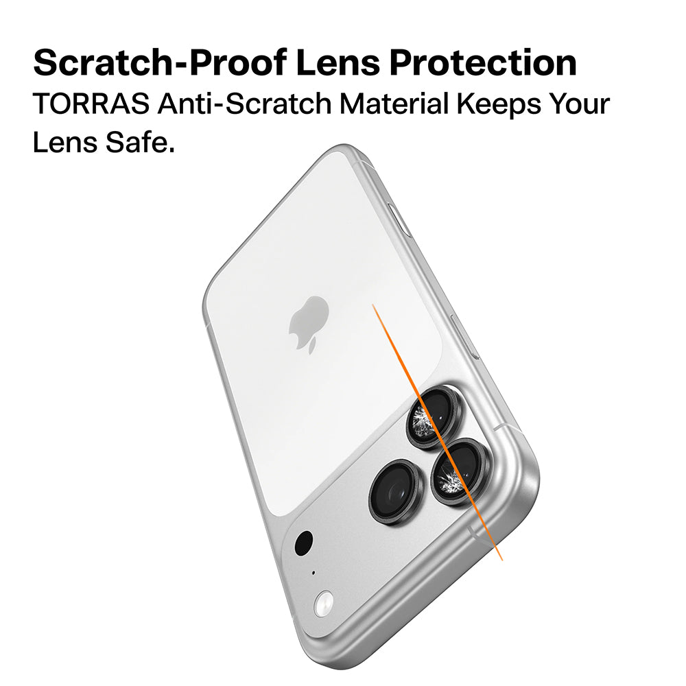 Torras Lensguard bakkamera beskyttelsesfilm for Apple iPhone 17 Pro Max / 17 Pro, herdet glass, sølv