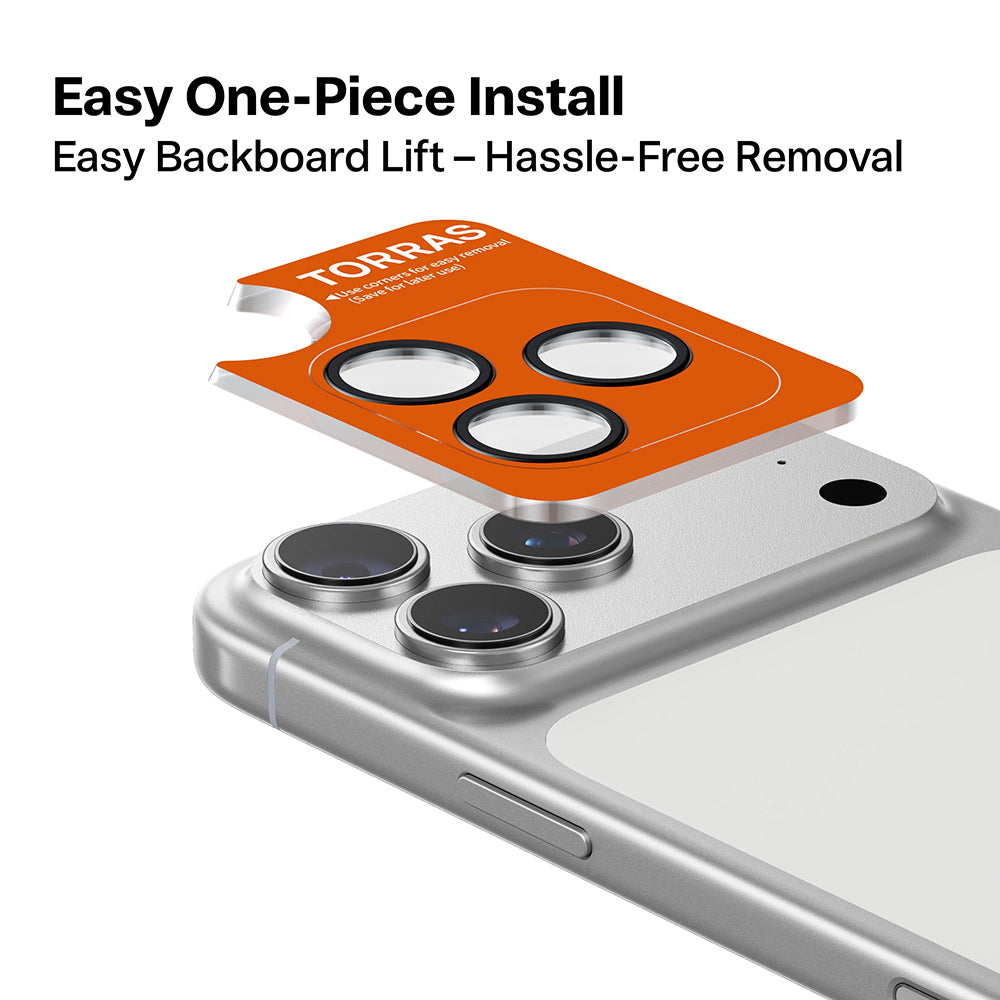 Torras Lensguard bakkamera beskyttelsesfilm for Apple iPhone 17 Pro Max / 17 Pro, herdet glass, oransje