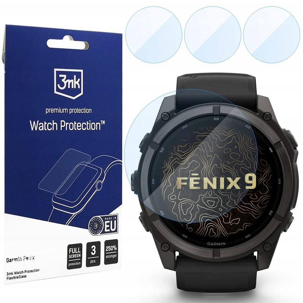 3MK FlexibleGlass Beskyttelsesfilm for Garmin Fenix 9 51mm, Sett med 3 stk, Fleksibelt Glass