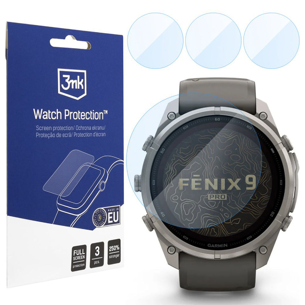 3MK FlexibleGlass Beskyttelsesfilm for Garmin Fenix 9 Pro Solar 47mm, Sett med 3 stk, Fleksibelt Glass