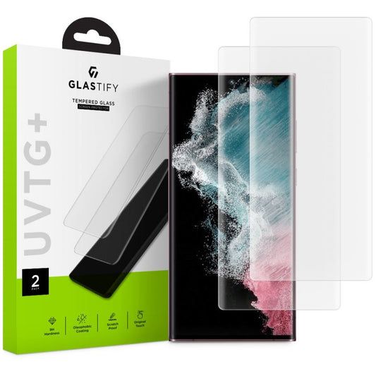 Skjermbeskytter GLASTIFY UVTG+ for Samsung Galaxy S22 Ultra 5G S908, herdet glass, UV-lim, sett med 2 stk GST008 GST008
