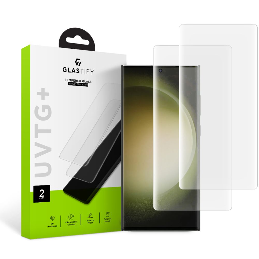 Skjermbeskytter GLASTIFY UVTG+ for Samsung Galaxy S23 Ultra S918, Herdet glass, UV-lim, Sett med 2 stykker