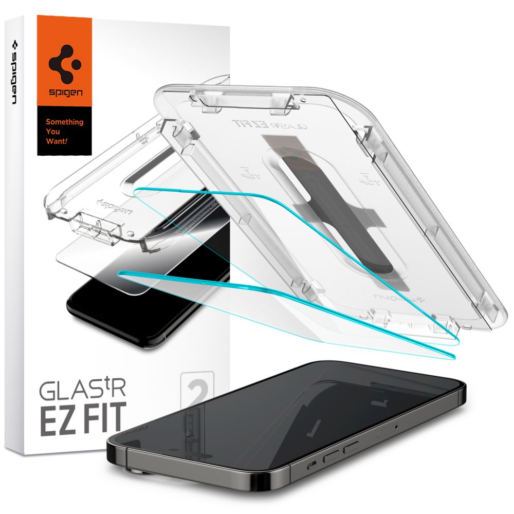 Skjermbeskytter Spigen GlastR EZ FIT for Apple iPhone 14 Pro Max, Herdet glass, Full lim, Sett med 2 stykker AGL05202
