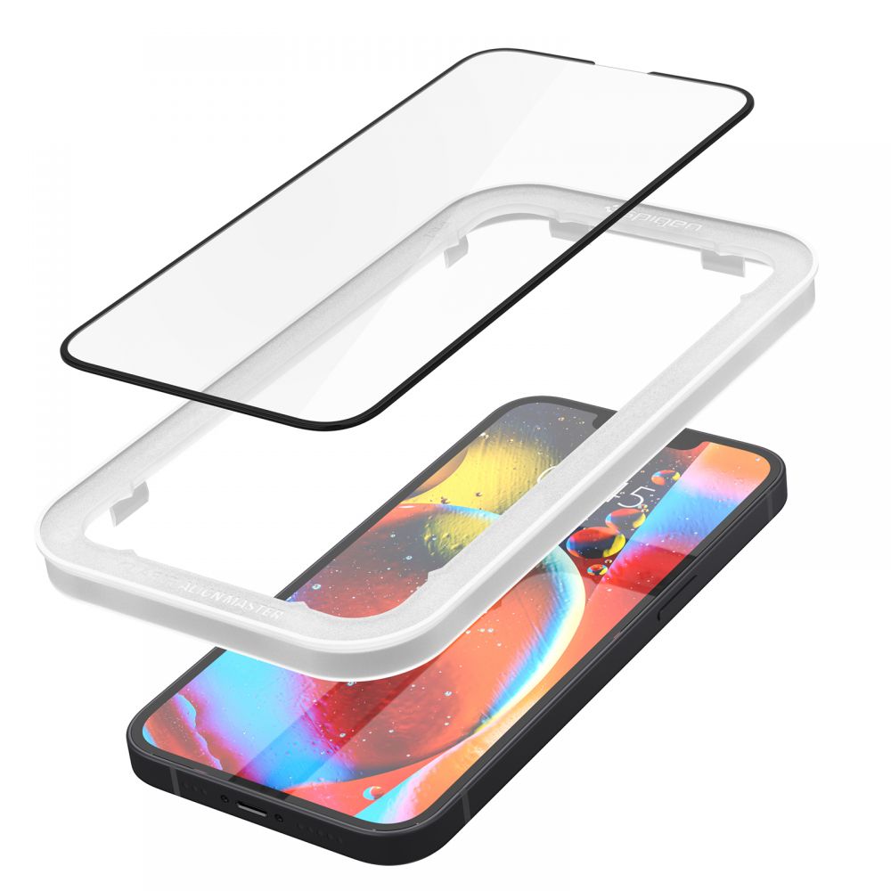 Skjermbeskytter Spigen GlastR Align Master for Apple iPhone 16e / 14, Herdet glass, Full lim, Sett med 2 stykker, Svart AGL03387