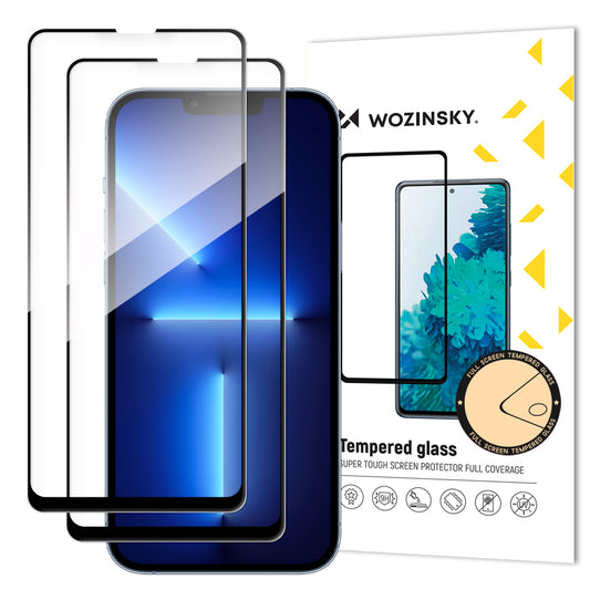 Skjermbeskytter WZK for Apple iPhone 16e / 14 / 13 Pro / 13, glassbeskyttet, full lim, sett 2 stk, svart