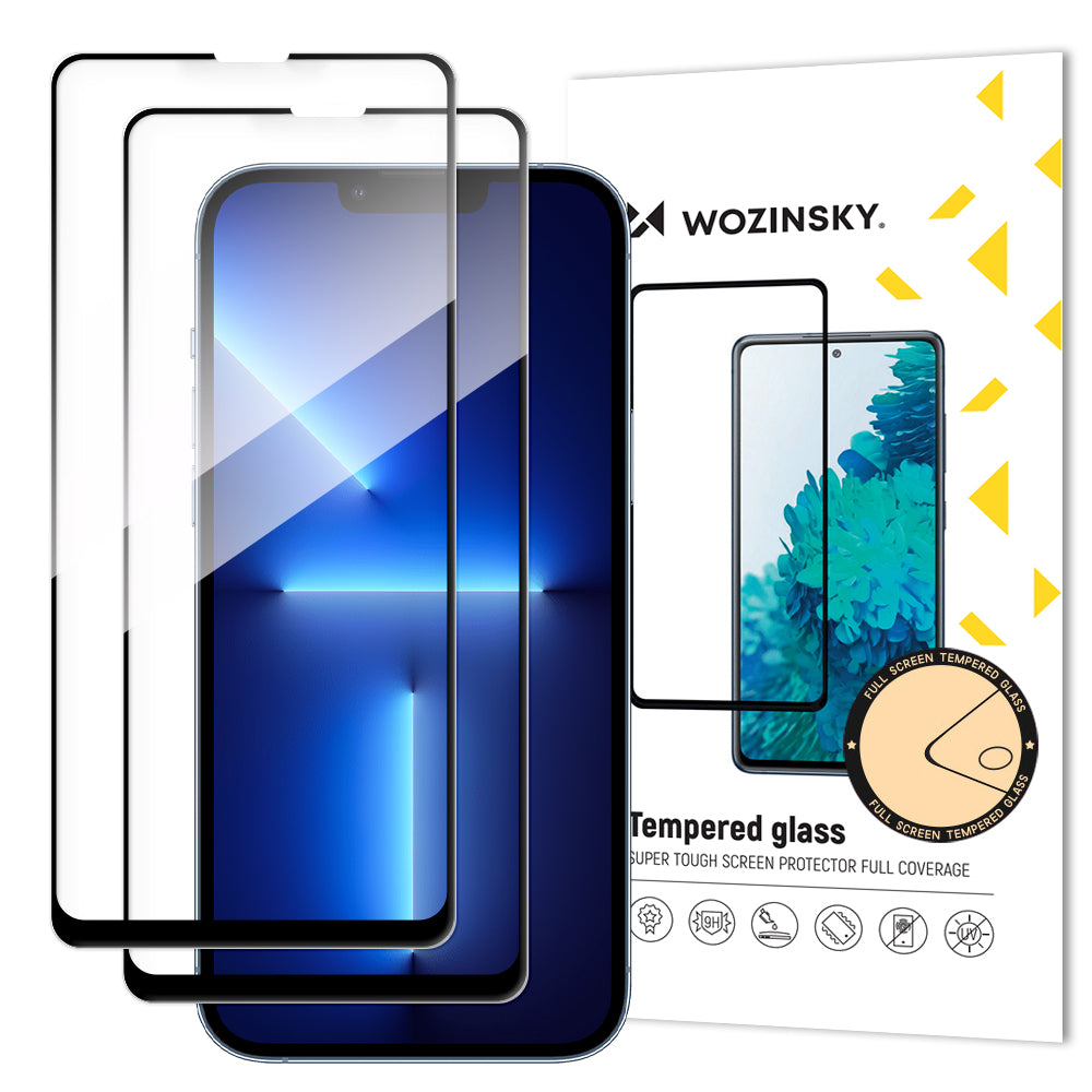 WZK beskyttende skjermfilm for Apple iPhone 13 Pro Max, full lim, full lim, sett 2 stk, svart