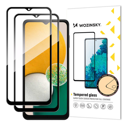 WZK Skjermbeskytter til Samsung Galaxy A13 5G A136, herdet glass, full lim, sett med 2 deler, svart