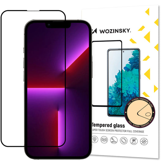 WZK Skjermbeskytter for Apple iPhone 14 Plus / 13 Pro Max, glassbeskyttet, full lim, svart