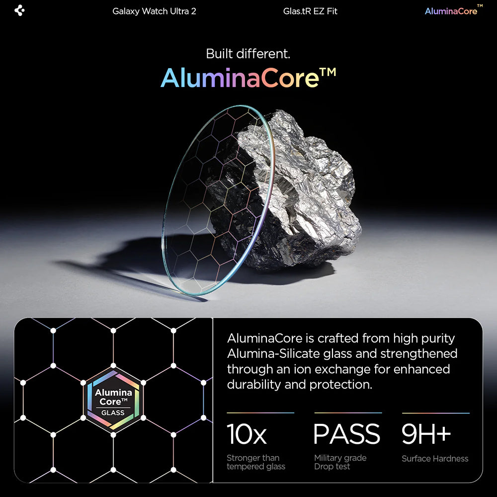 Spigen GlastR EZ FIT beskyttelsesfilm for Samsung Galaxy Watch Ultra2, herdet glass, sett med 2 stk AGL11758