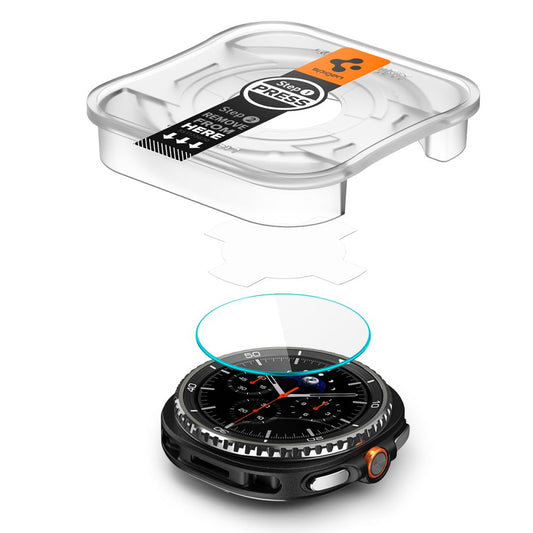 Spigen GlastR EZ FIT beskyttelsesfilm for Samsung Galaxy Watch8 Classic, Sett med 2 stykker, Herdet glass AGL09877