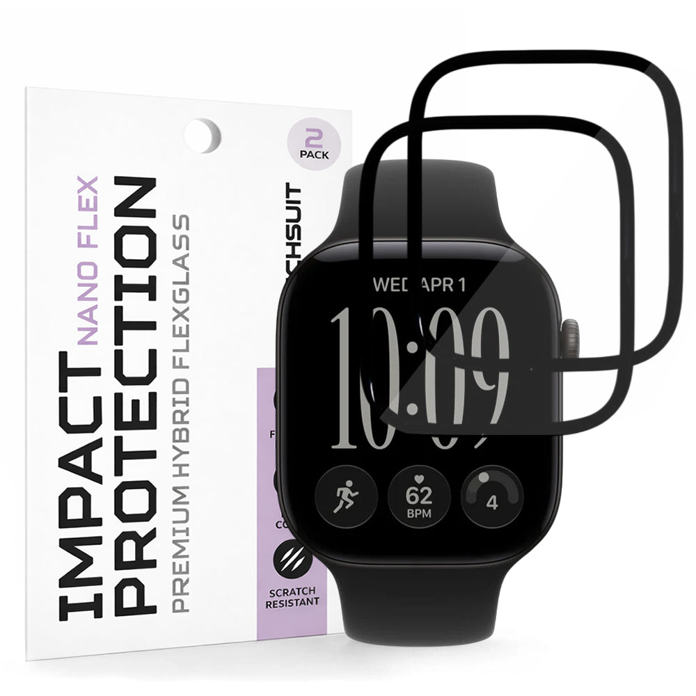 Techsuit Nano Flex Beskyttelsesfilm for Apple Watch Series 12 46mm, Sett med 2 stk, Plast, Svart