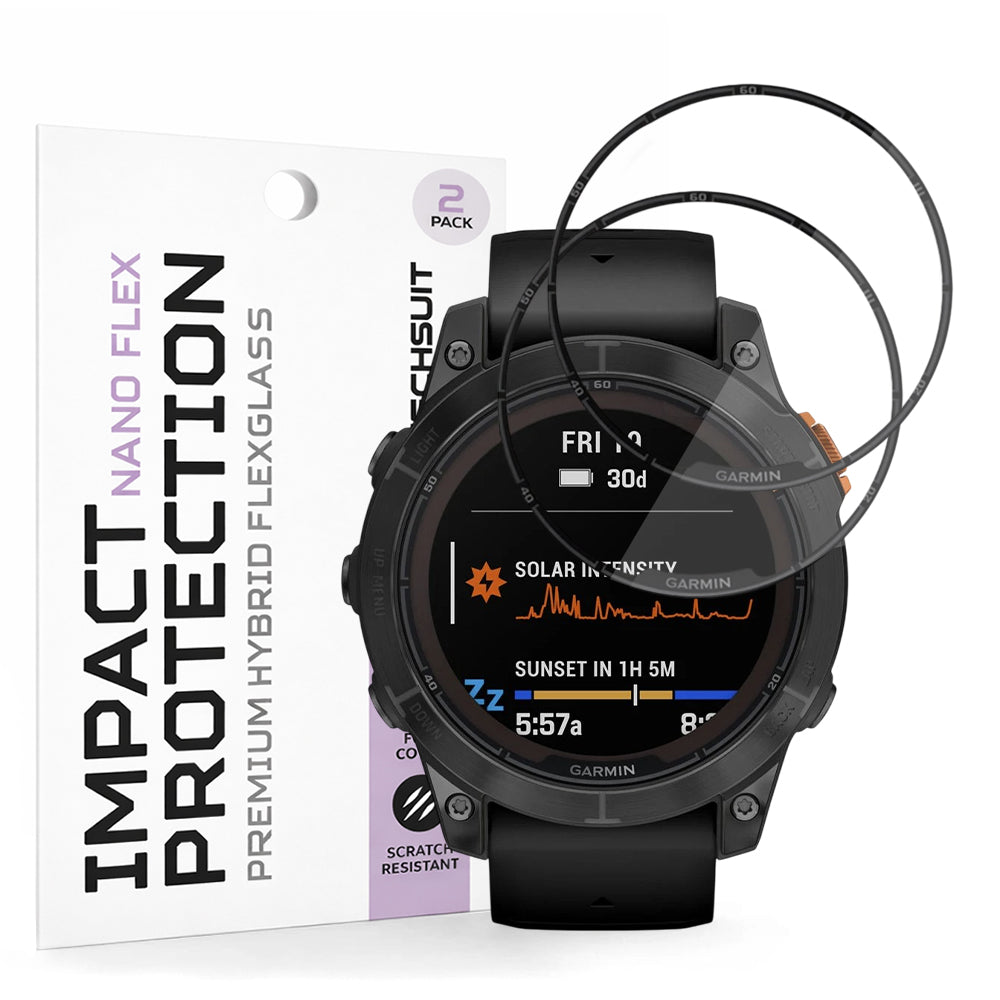 Beskyttelsesfolie Techsuit Nano Flex for Garmin Fenix 7 Pro Solar, Sett med 2 stykker, Plast, Svart