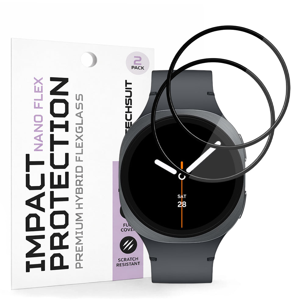 Beskyttelsesfolie Techsuit Nano Flex for Samsung Galaxy Watch8 40mm, Sett med 2 stykker, Plast, Svart