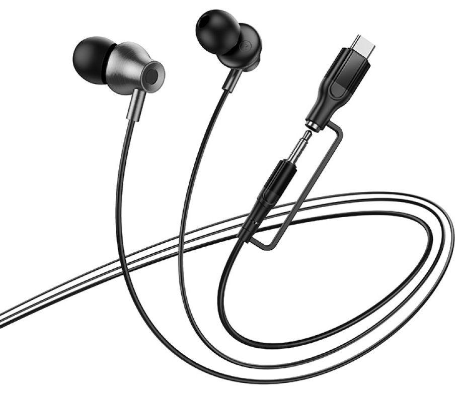 Handsfree 3,5 mm / USB-C HOCO M119A, Svart