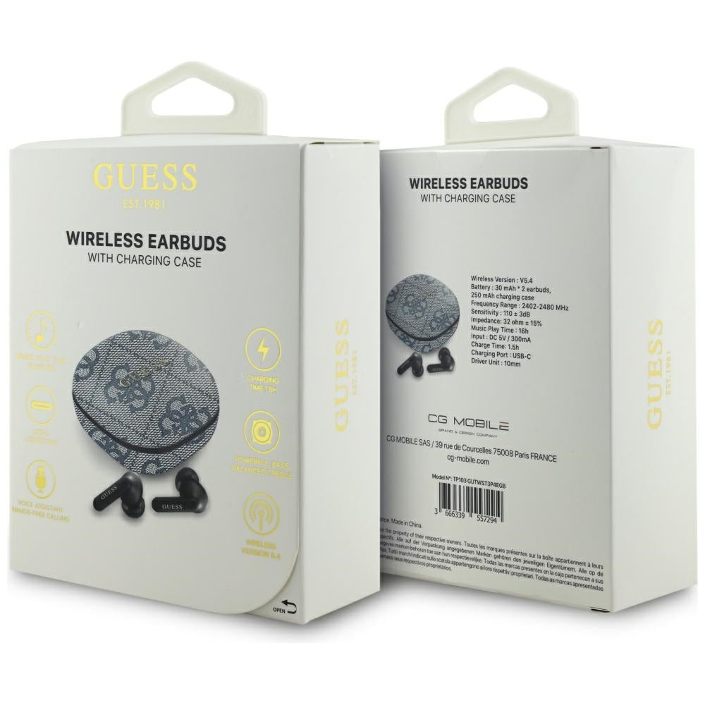 Handsfree Bluetooth Guess 4G Classic Metal Logo, TWS, Blå
