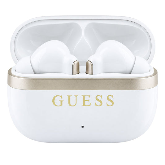 Guess Bluetooth-håndfrie ørepropper Glossy Gold Line Printed Classic Logo, TWS, hvite