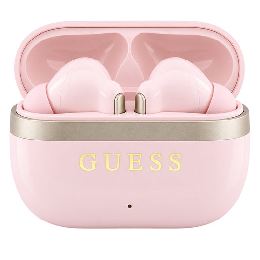 Guess Glossy Gold Line Printed Classic Logo Bluetooth-håndfrie ørepropper, TWS, rosa