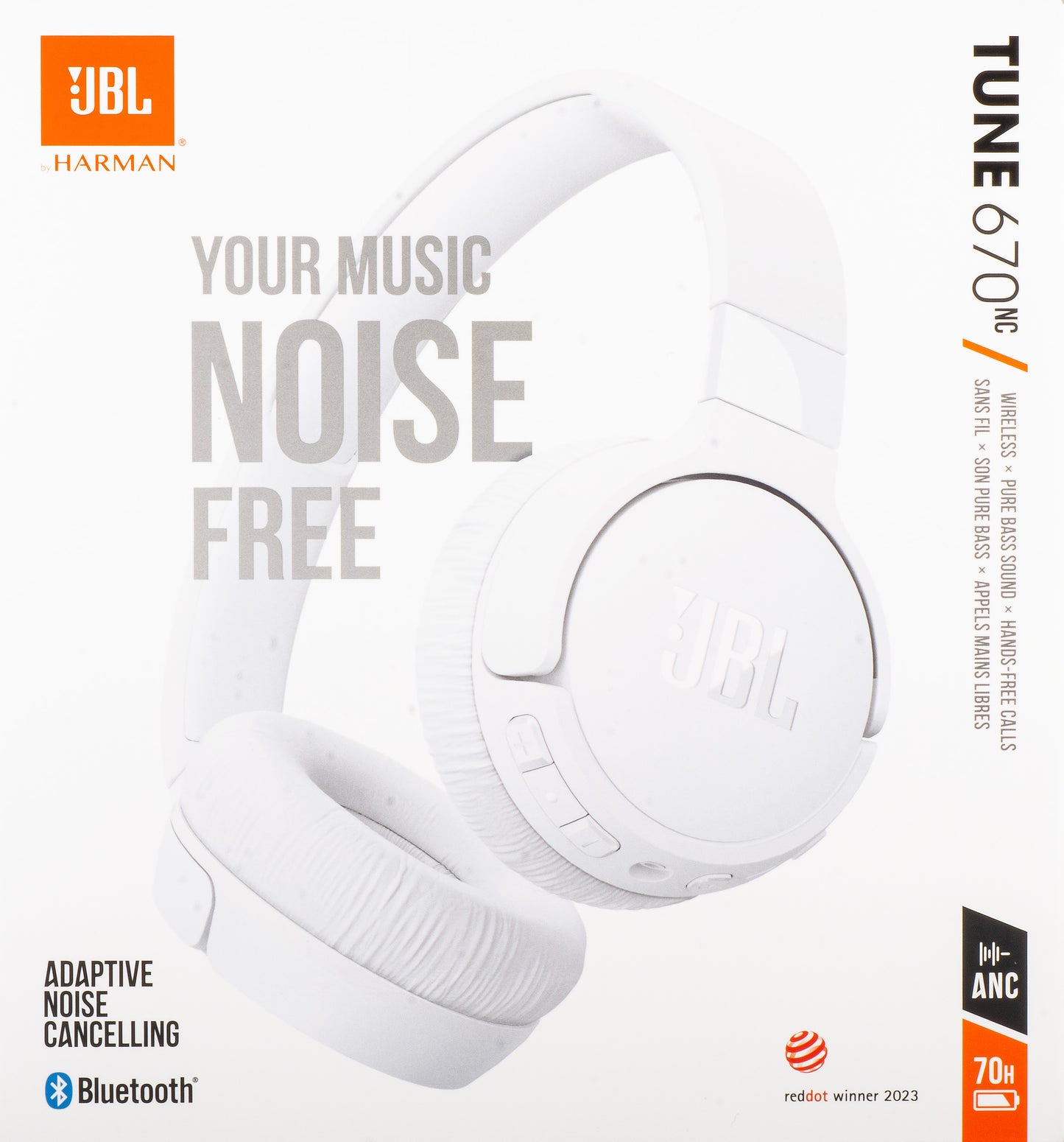 Handsfree Bluetooth JBL Tune 670NC, MultiPoint, A2DP, ANC, Hvit JBLT670NCWHTAP