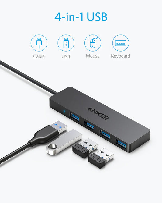 Anker USB-hub, 4 x USB-A 3.0, svart A7516016