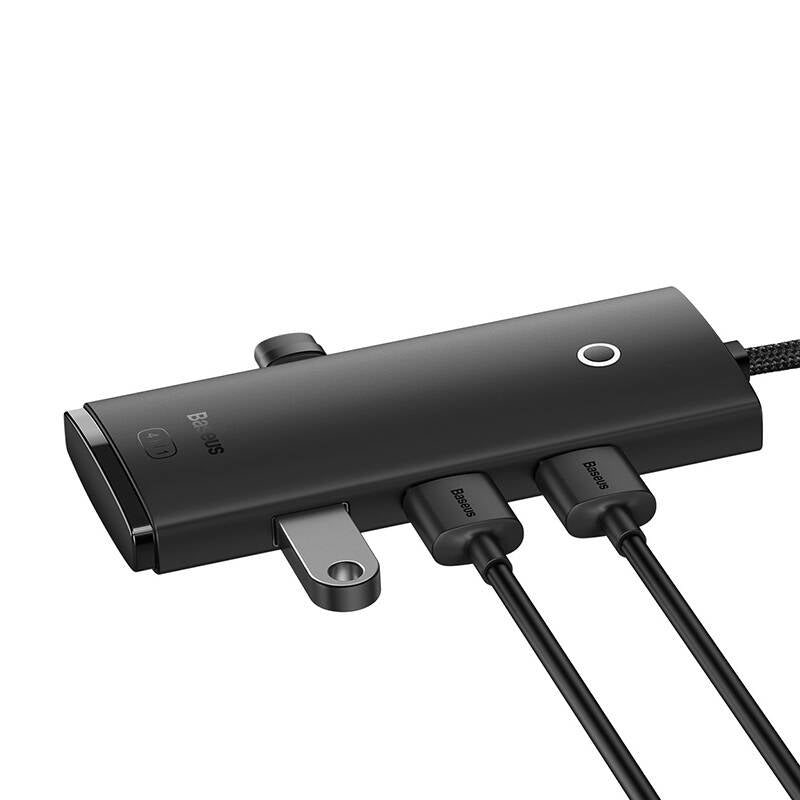 Baseus Lite USB-hub, 4 x USB-A 3.0 - 1 x USB-C, 0,25 m, svart WKQXX030001