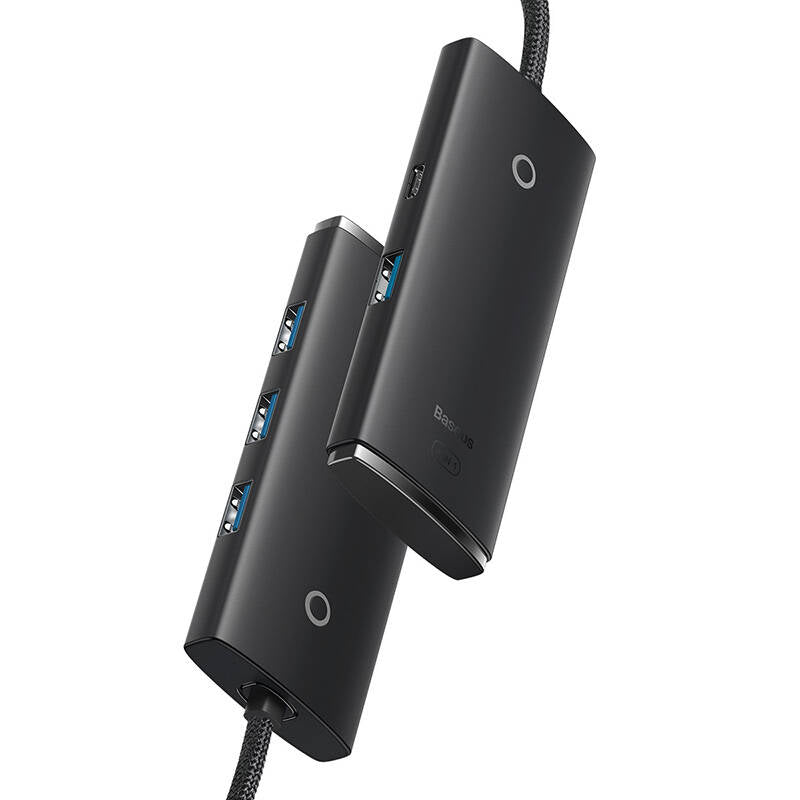 Baseus Lite USB-hub, 4 x USB-A 3.0 - 1 x USB-C, 0,25 m, svart WKQXX030001